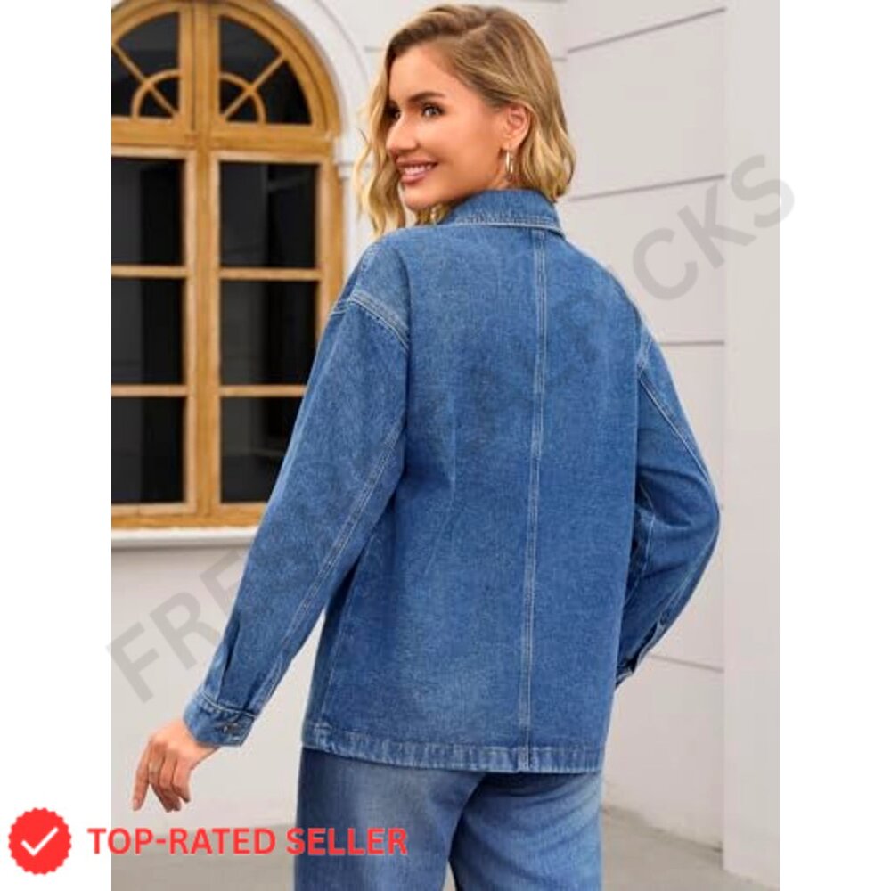 Oversized Denim Jacket Utility Patch Pocket Casua… - image 4